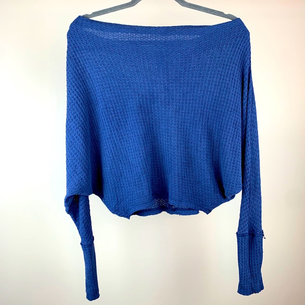 Free People Blue Bat Sleeve Wide Neck Sweater